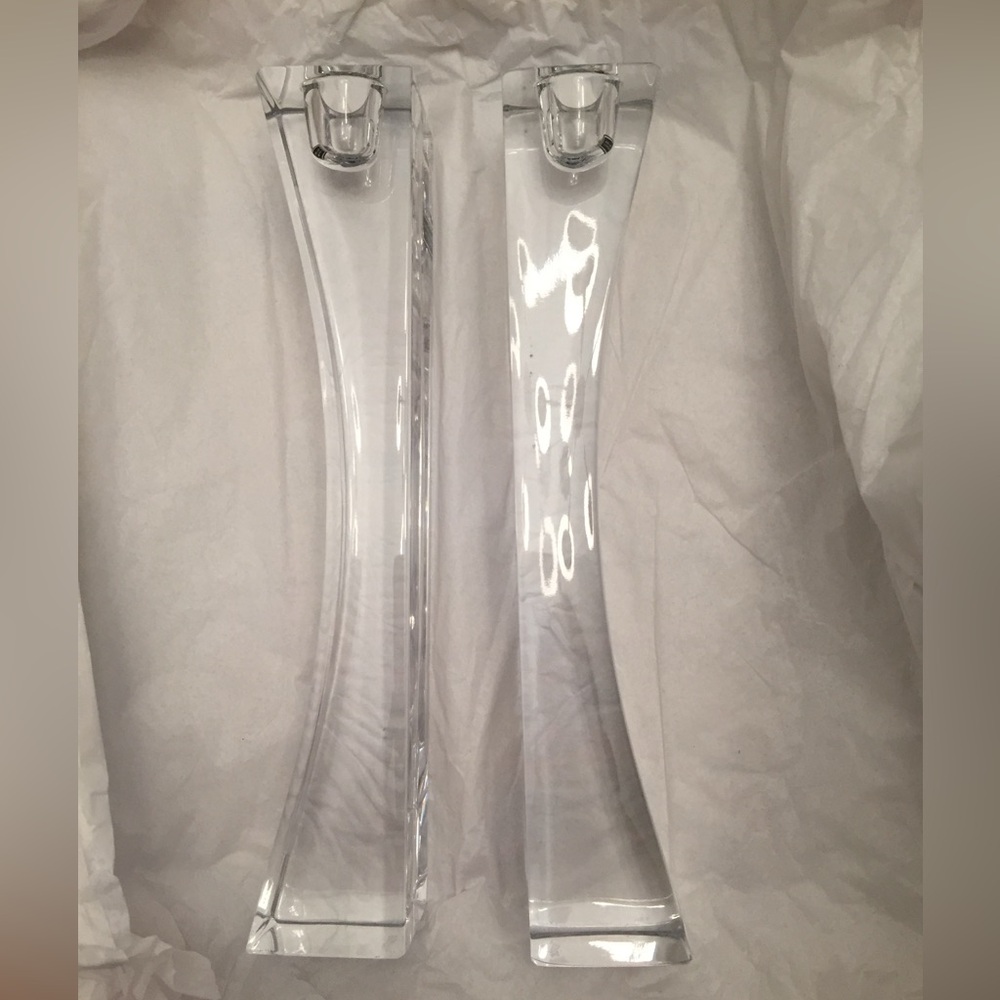 Nambe Kissing Candlesticks in clear glass